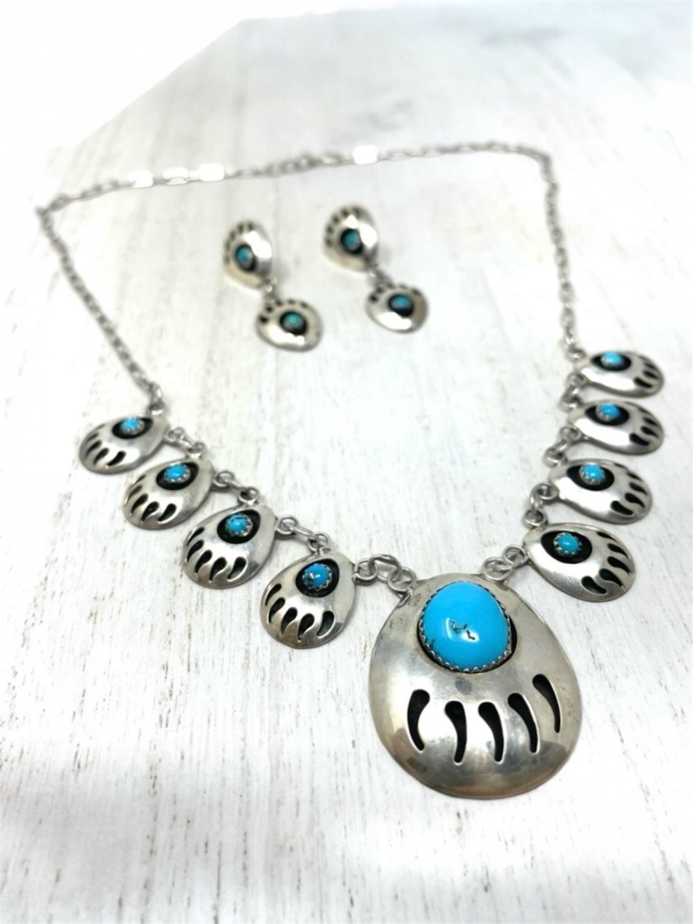 Native American sterling silver & turquoise necklace and earrings set, NWOT
